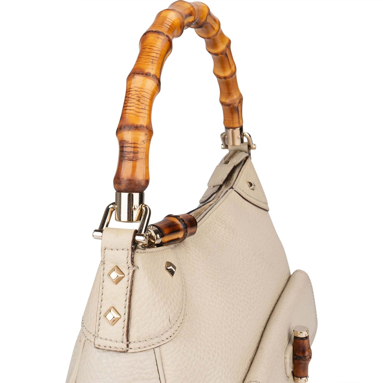 Gucci Gucci White Leather GG Monogram Bamboo Handbag Divers