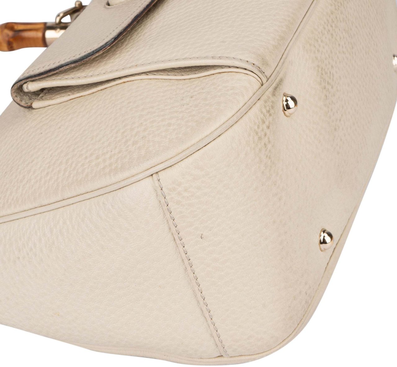 Gucci Gucci White Leather GG Monogram Bamboo Handbag Divers