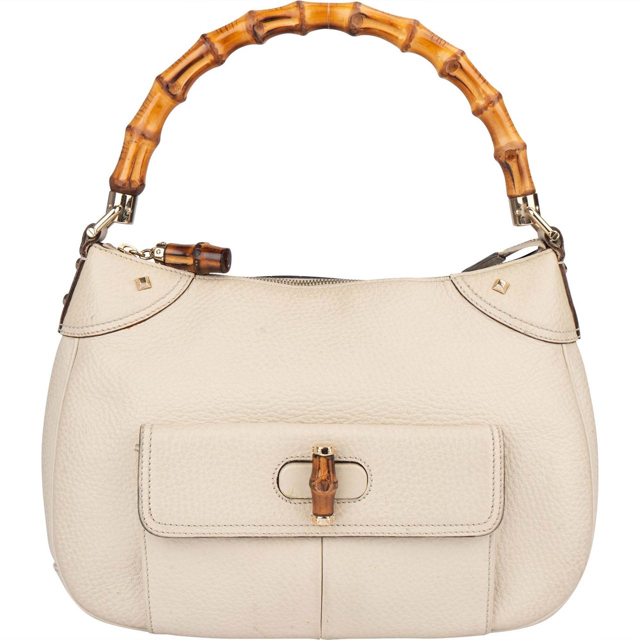 Gucci Gucci White Leather GG Monogram Bamboo Handbag Divers