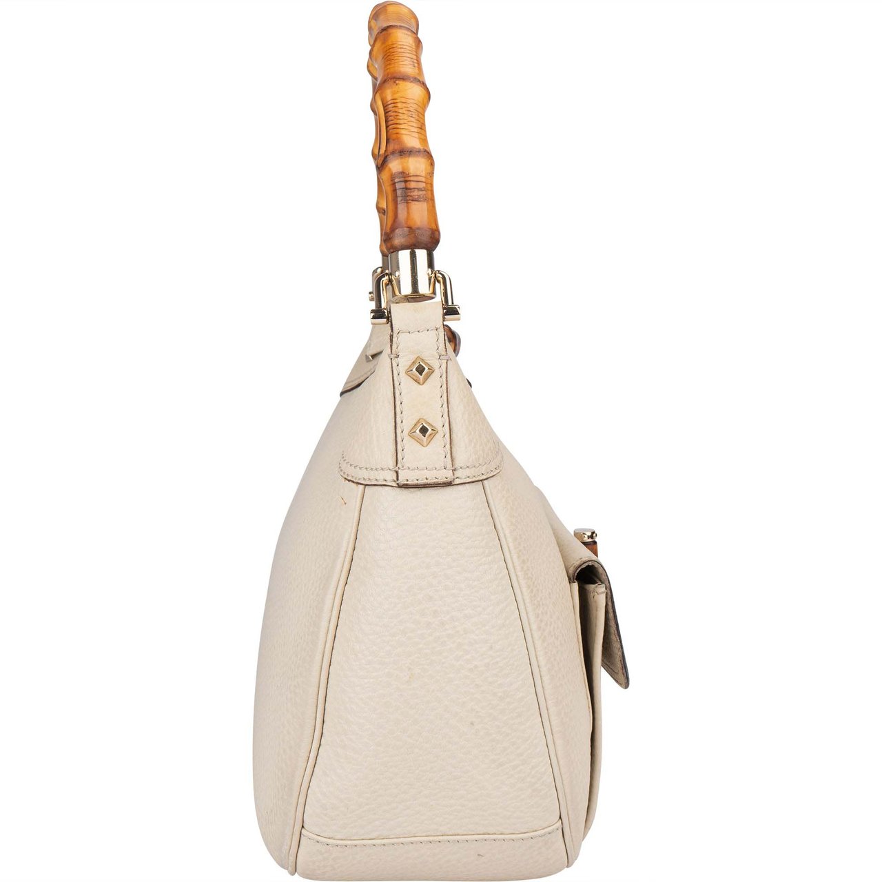 Gucci Gucci White Leather GG Monogram Bamboo Handbag Divers