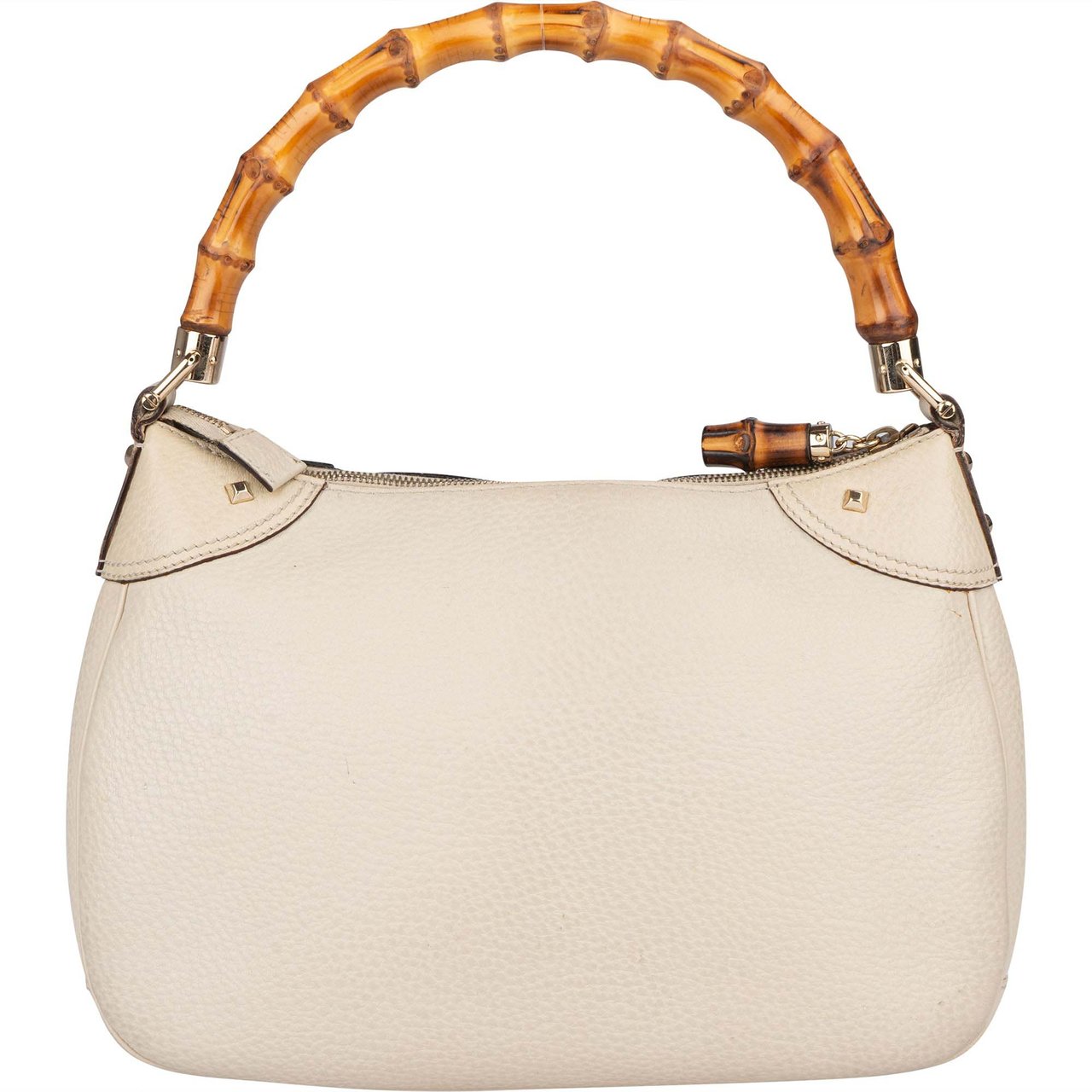 Gucci Gucci White Leather GG Monogram Bamboo Handbag Divers