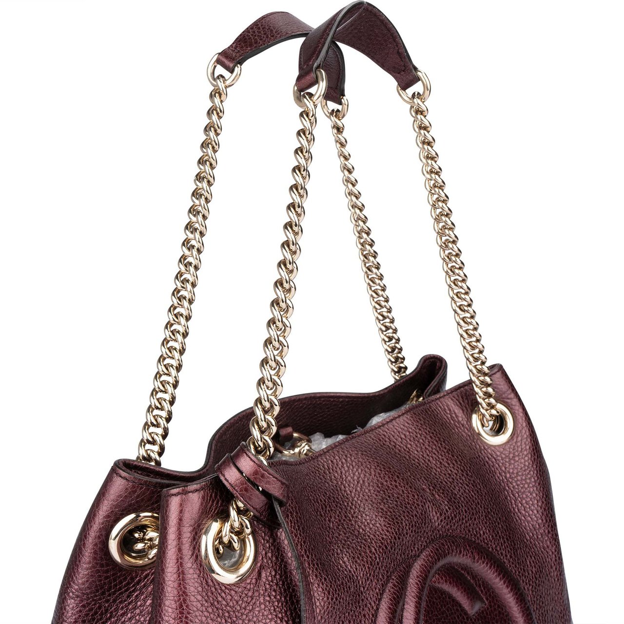 Gucci Gucci Leather GG Soho Metallic Purple Crossbody Bag Paars