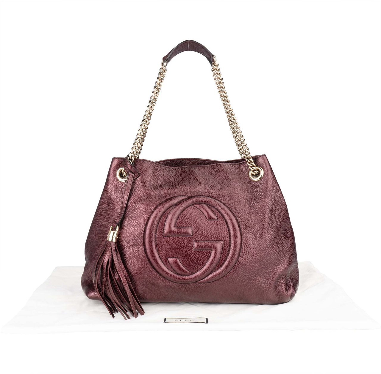 Gucci Gucci Leather GG Soho Metallic Purple Crossbody Bag Paars