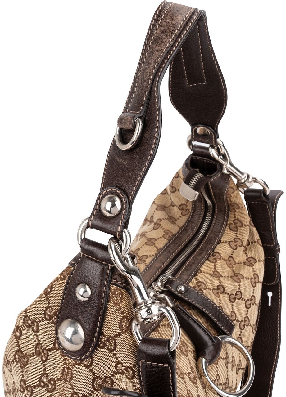 Gucci Monogram GG Canvas Abbey Horsebit Shoulder Bag Beige