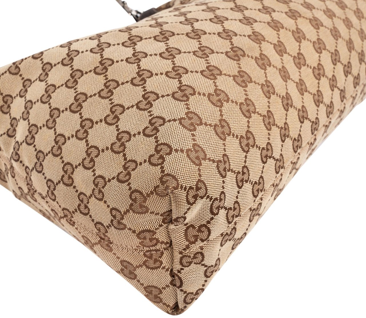 Gucci Monogram GG Canvas Abbey Horsebit Shoulder Bag Beige