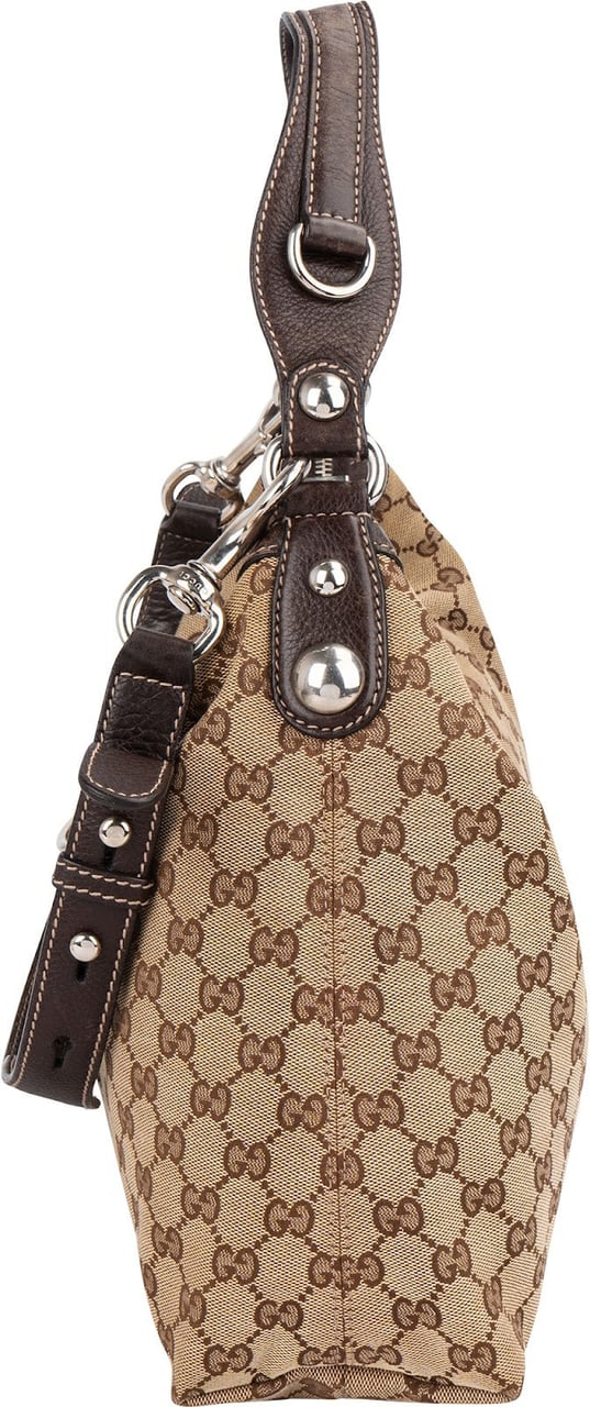 Gucci Monogram GG Canvas Abbey Horsebit Shoulder Bag Beige