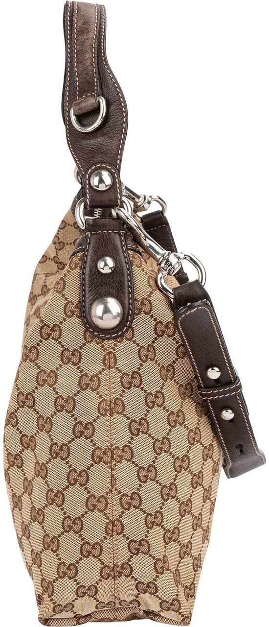 Gucci Monogram GG Canvas Abbey Horsebit Shoulder Bag Beige