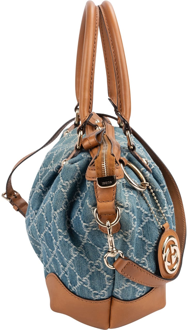 Gucci Monogram Denim GG Sukey Satchel Handbag Blauw