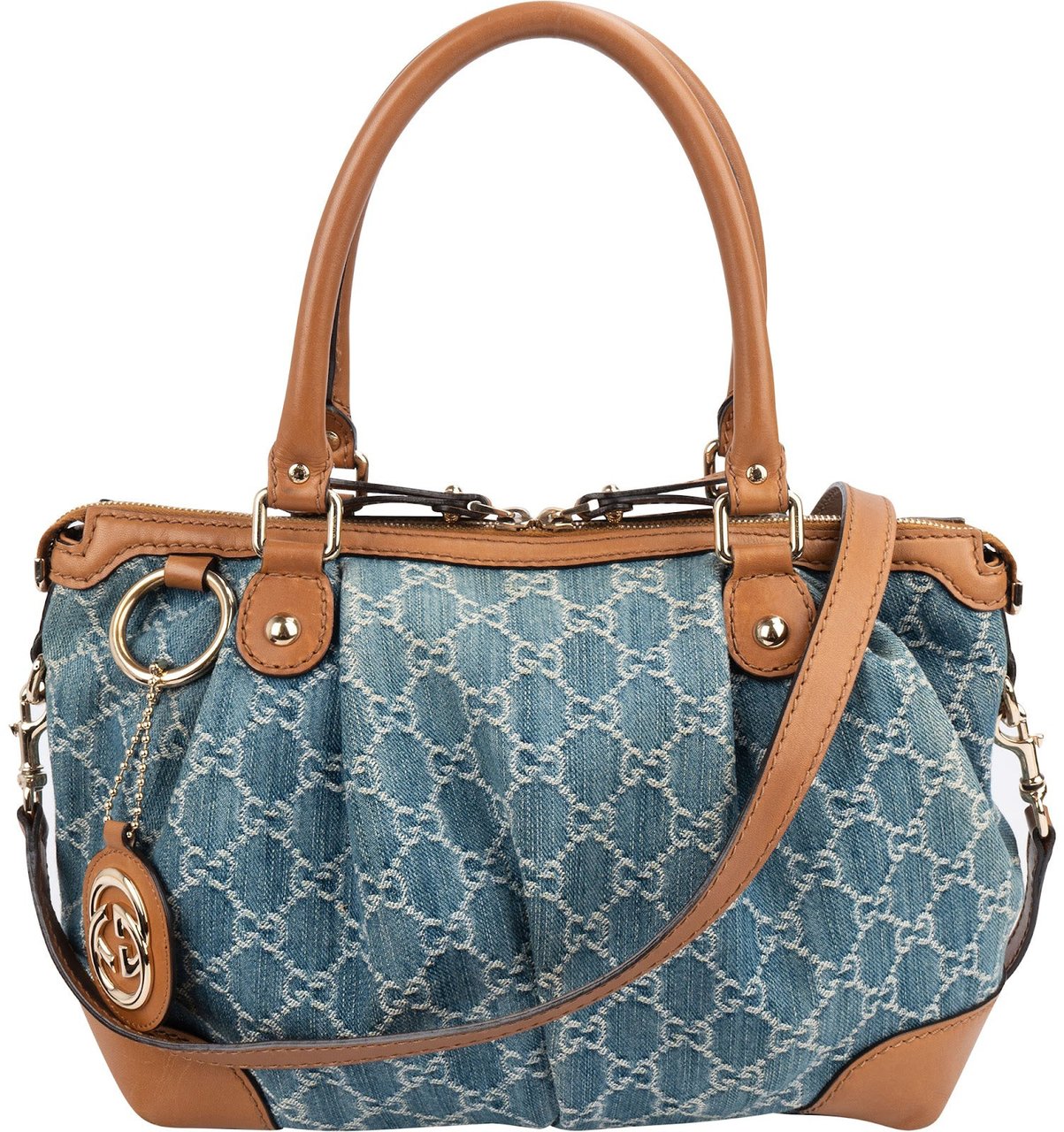 Gucci Monogram Denim GG Sukey Satchel Handbag Blauw