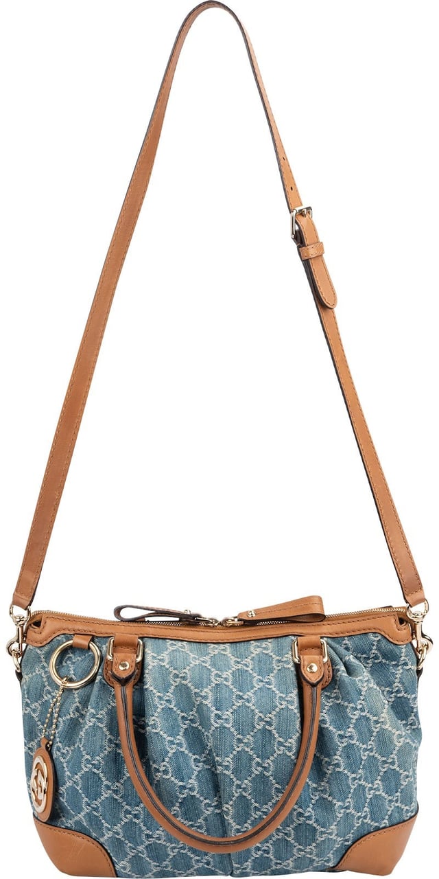 Gucci Monogram Denim GG Sukey Satchel Handbag Blauw