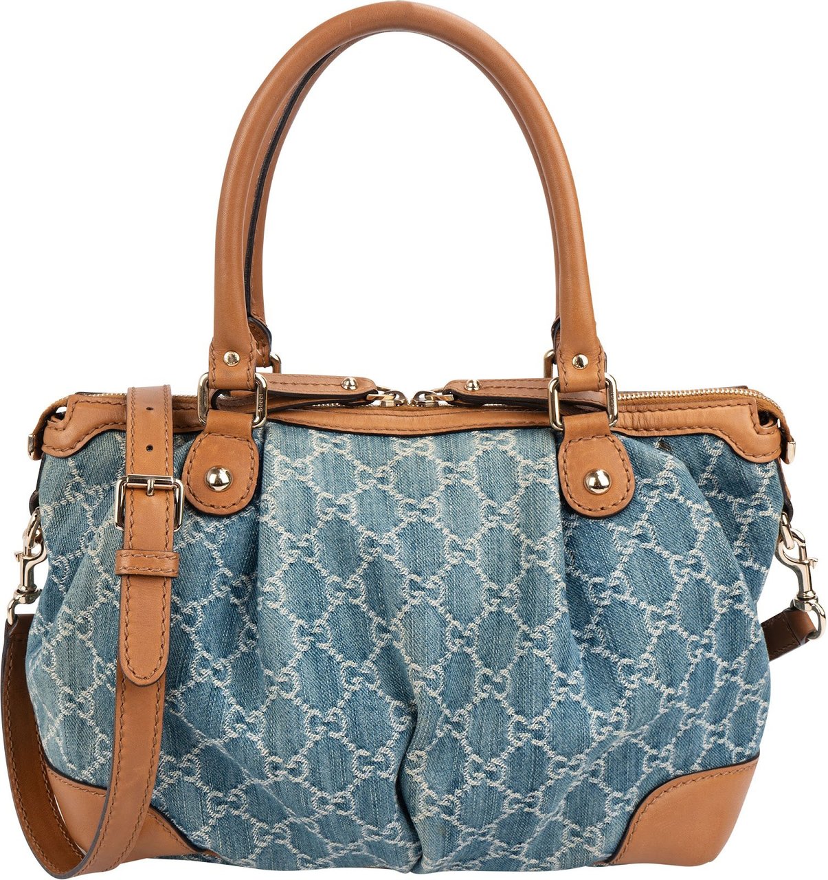 Gucci Monogram Denim GG Sukey Satchel Handbag Blauw