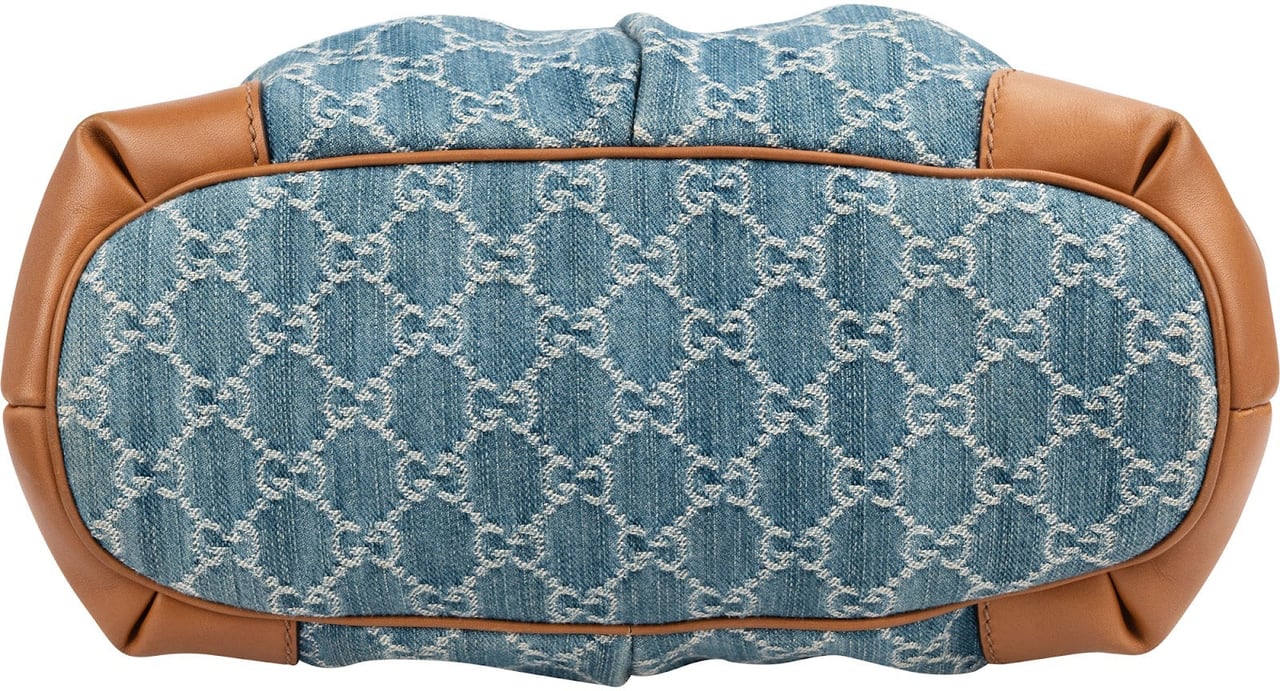 Gucci Monogram Denim GG Sukey Satchel Handbag Blauw