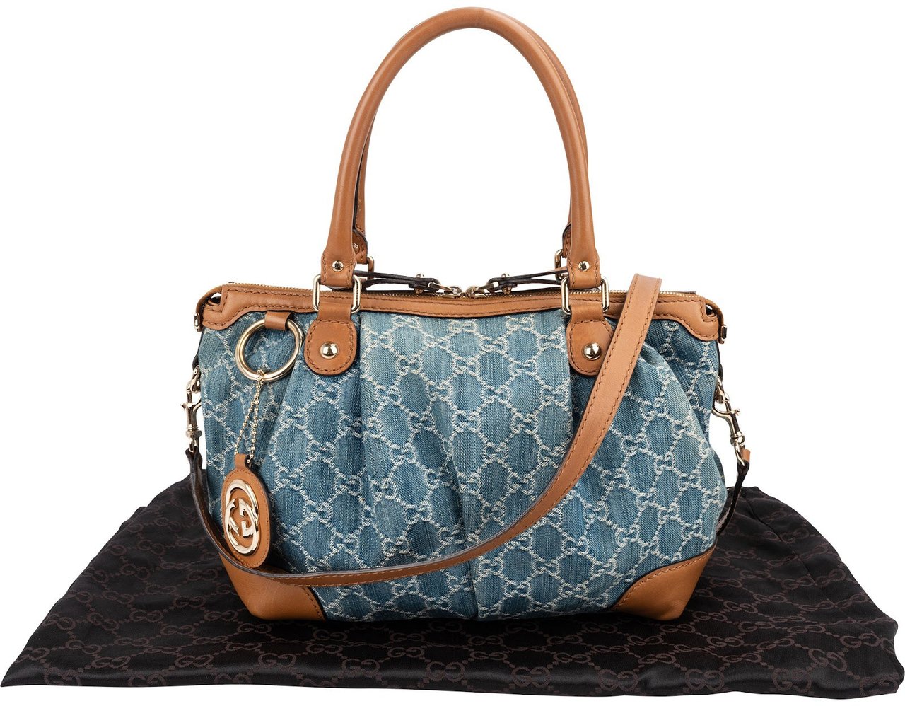 Gucci Monogram Denim GG Sukey Satchel Handbag Blauw
