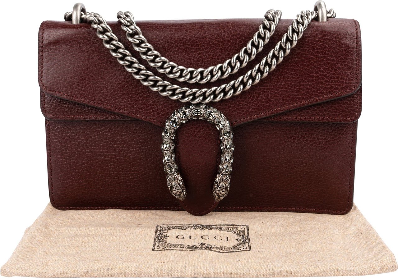 Gucci Grained Leather Crystal Dionysus Shoulder Bag Rood