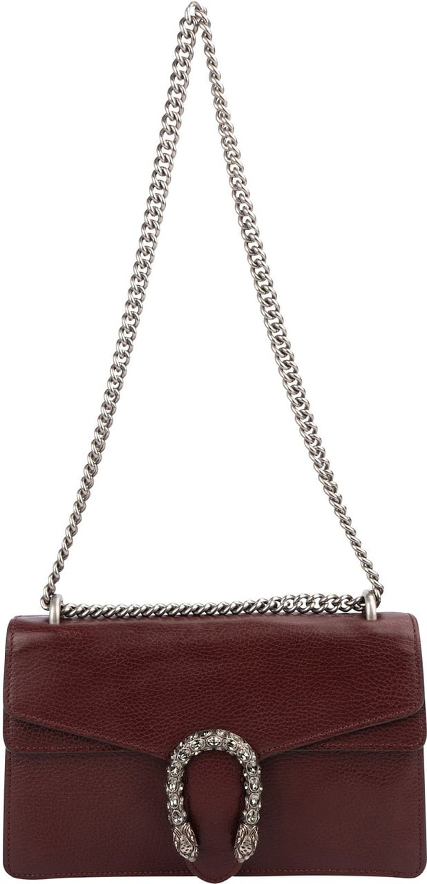 Gucci Grained Leather Crystal Dionysus Shoulder Bag Rood