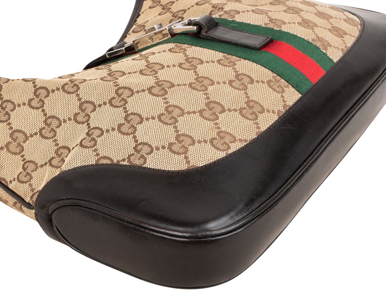 Gucci Monogram GG Canvas Jackie Web Stripe Shoulder Bag Beige