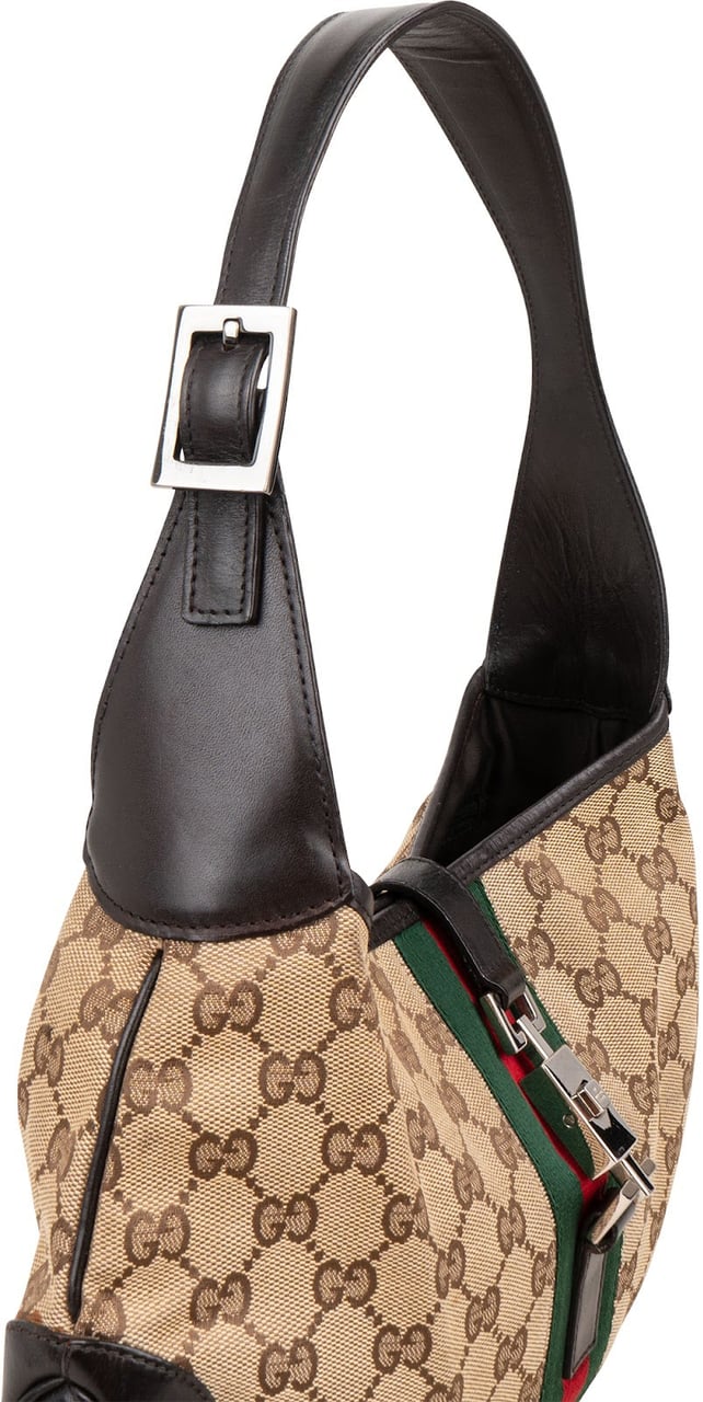 Gucci Monogram GG Canvas Jackie Web Stripe Shoulder Bag Beige