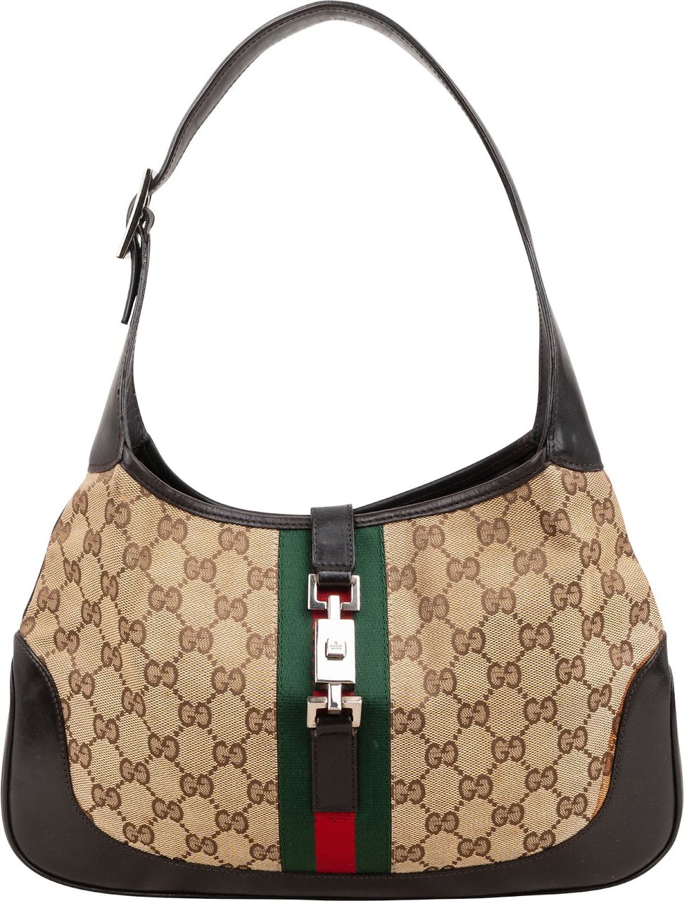 Gucci Monogram GG Canvas Jackie Web Stripe Shoulder Bag Beige