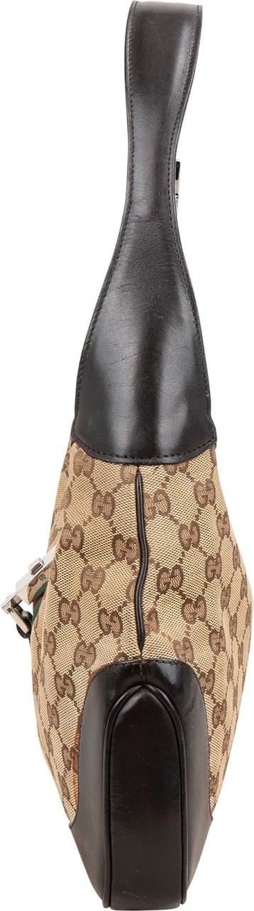 Gucci Monogram GG Canvas Jackie Web Stripe Shoulder Bag Beige
