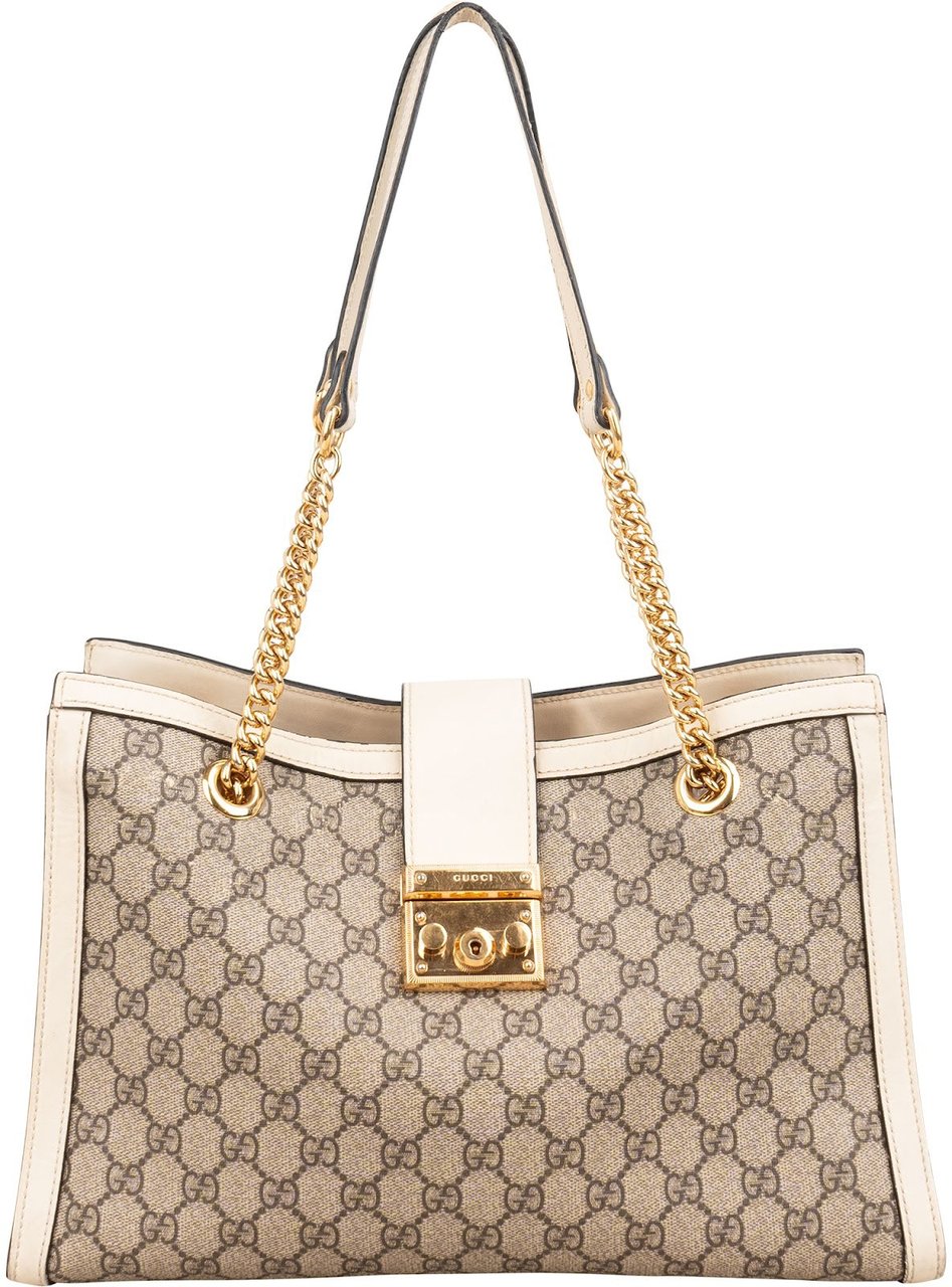 Gucci Monogram GG Supreme Medium Padlock Shoulder Bag Beige