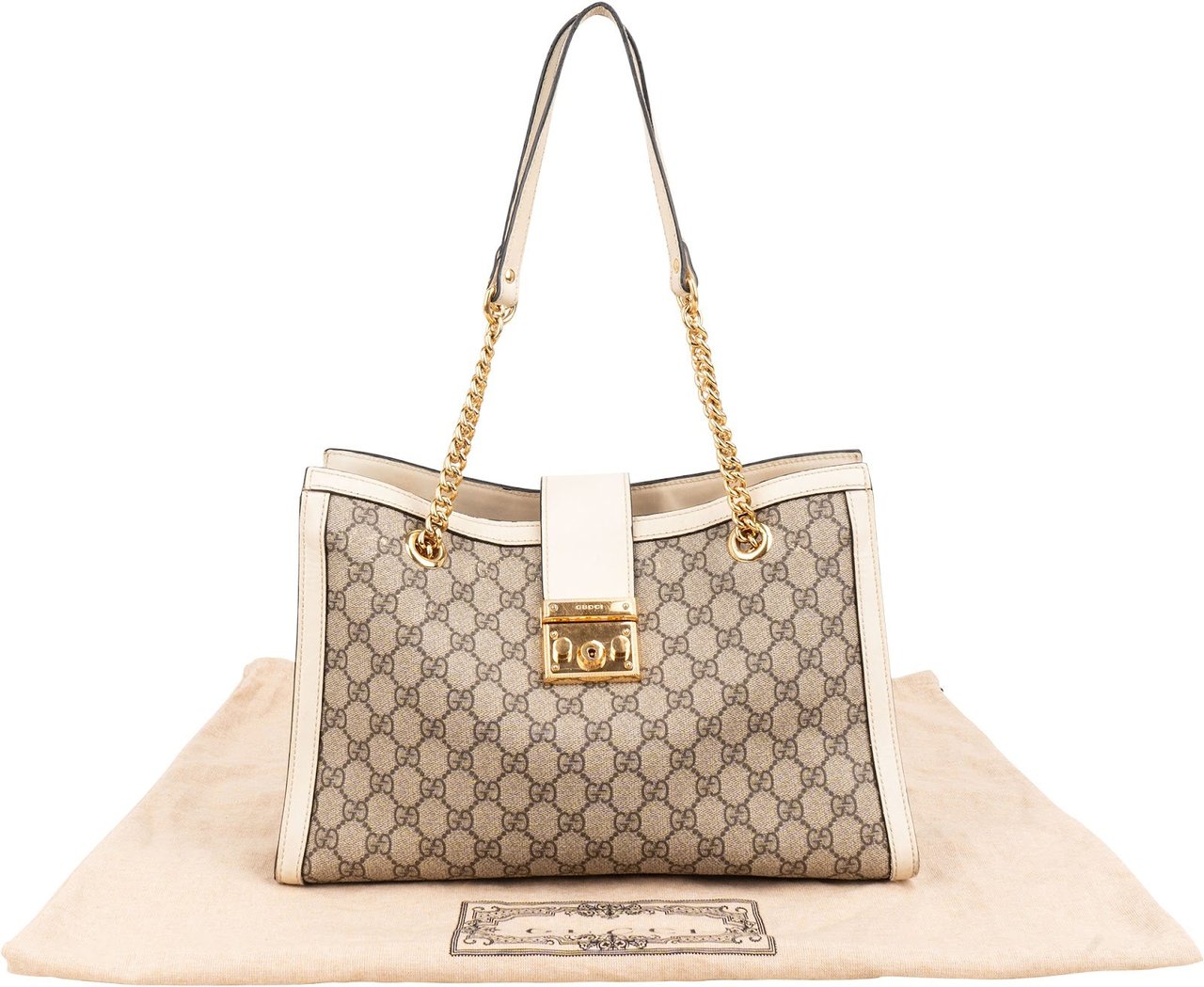 Gucci Monogram GG Supreme Medium Padlock Shoulder Bag Beige