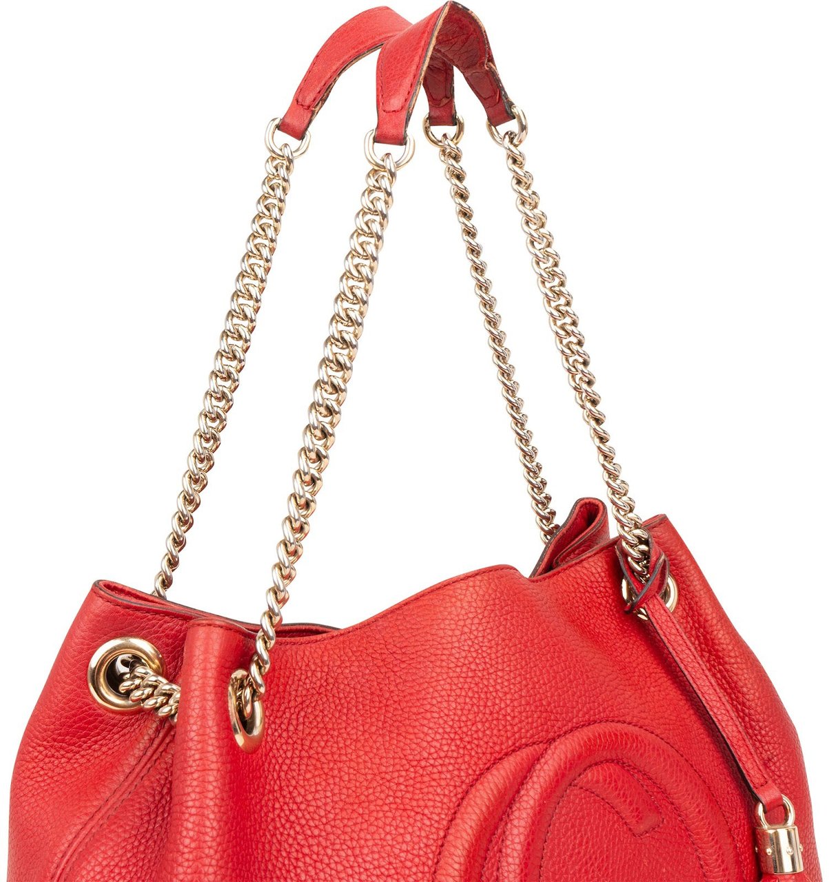 Gucci Pebbled Leather GG Soho Shoulder Bag Rood