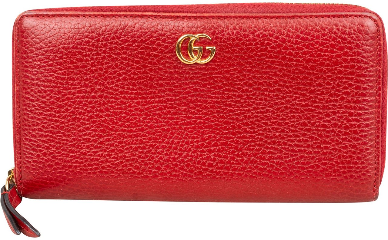 Gucci Grained Leather GG Marmont Zip Around Wallet Rood