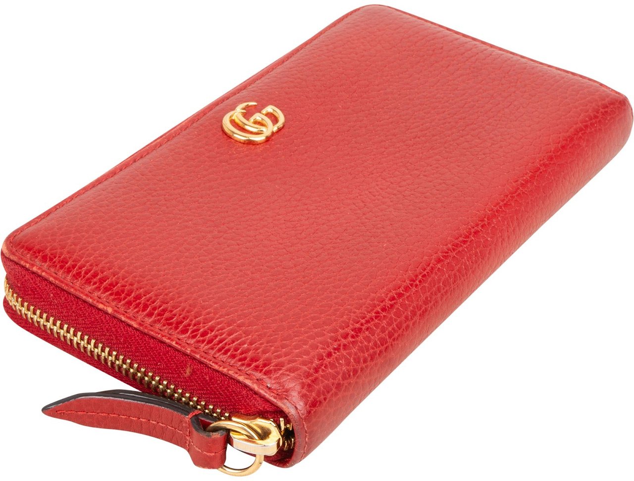 Gucci Grained Leather GG Marmont Zip Around Wallet Rood