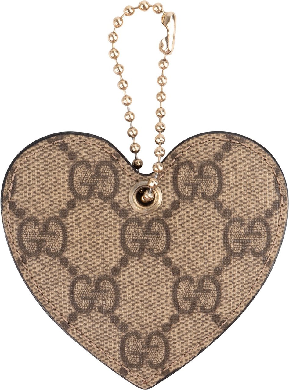 Gucci Monogram GG Supreme Heart Bag Charm Bruin