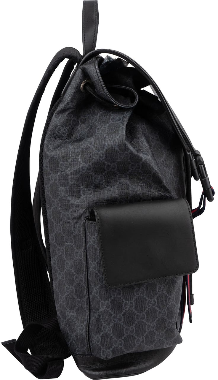 Gucci Monogram GG Supreme Canvas Web Backpack Zwart