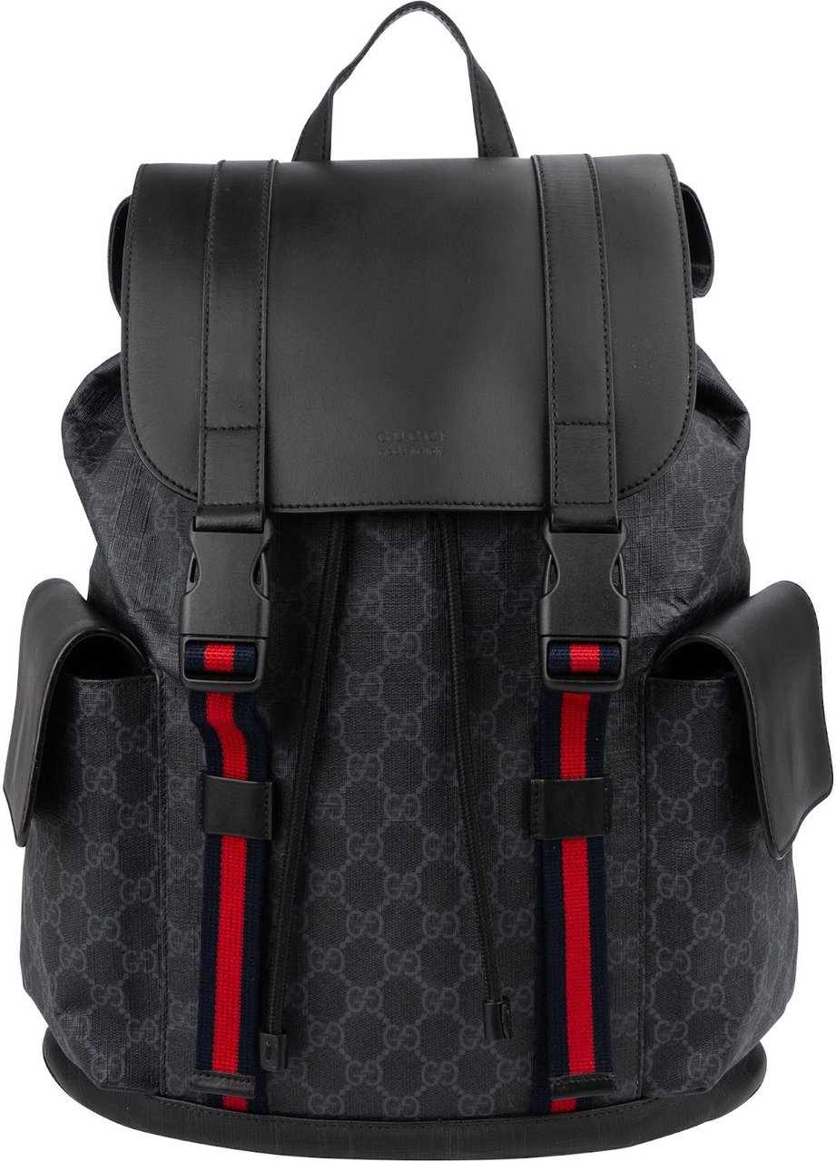 Gucci Monogram GG Supreme Canvas Web Backpack Zwart