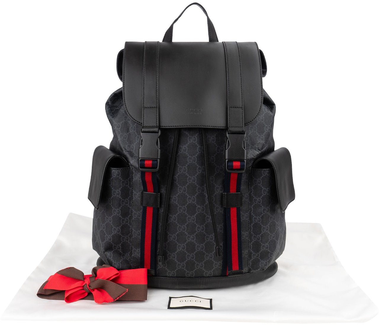 Gucci Monogram GG Supreme Canvas Web Backpack Zwart
