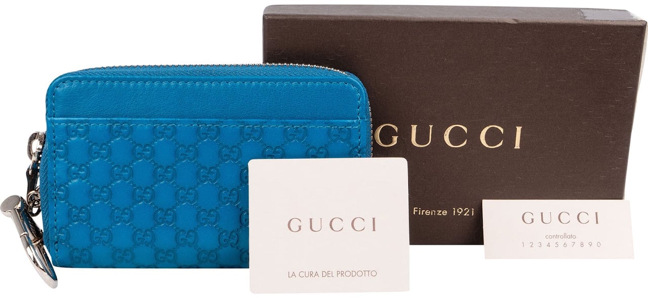 Gucci Microguccissima Leather Key Case Wallet Blauw