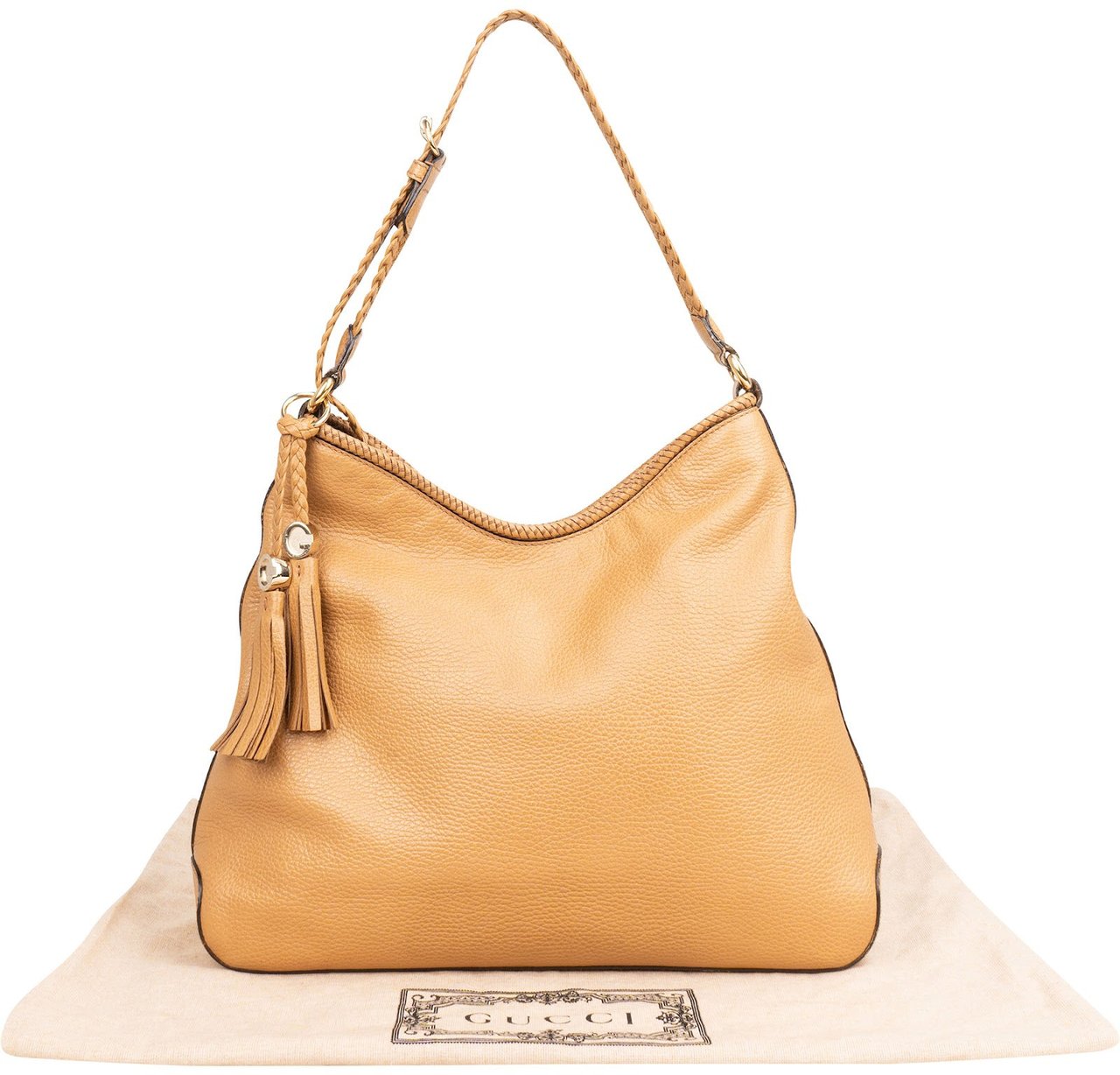 Gucci Grained Leather Marrakesh Tassel Shoulder Bag Bruin