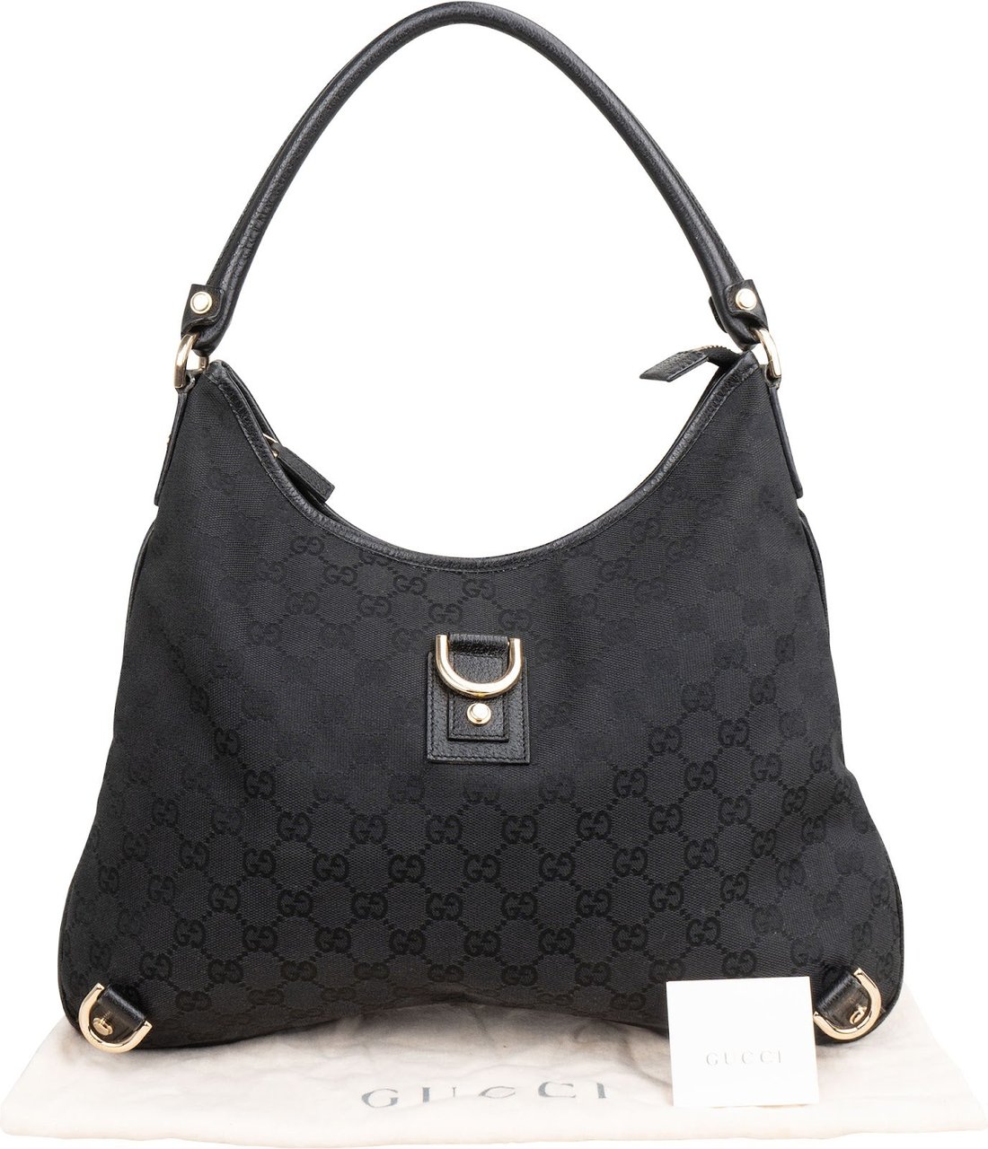 Gucci Monogram GG Abbey D-Ring Hobo Shoulder Bag Zwart
