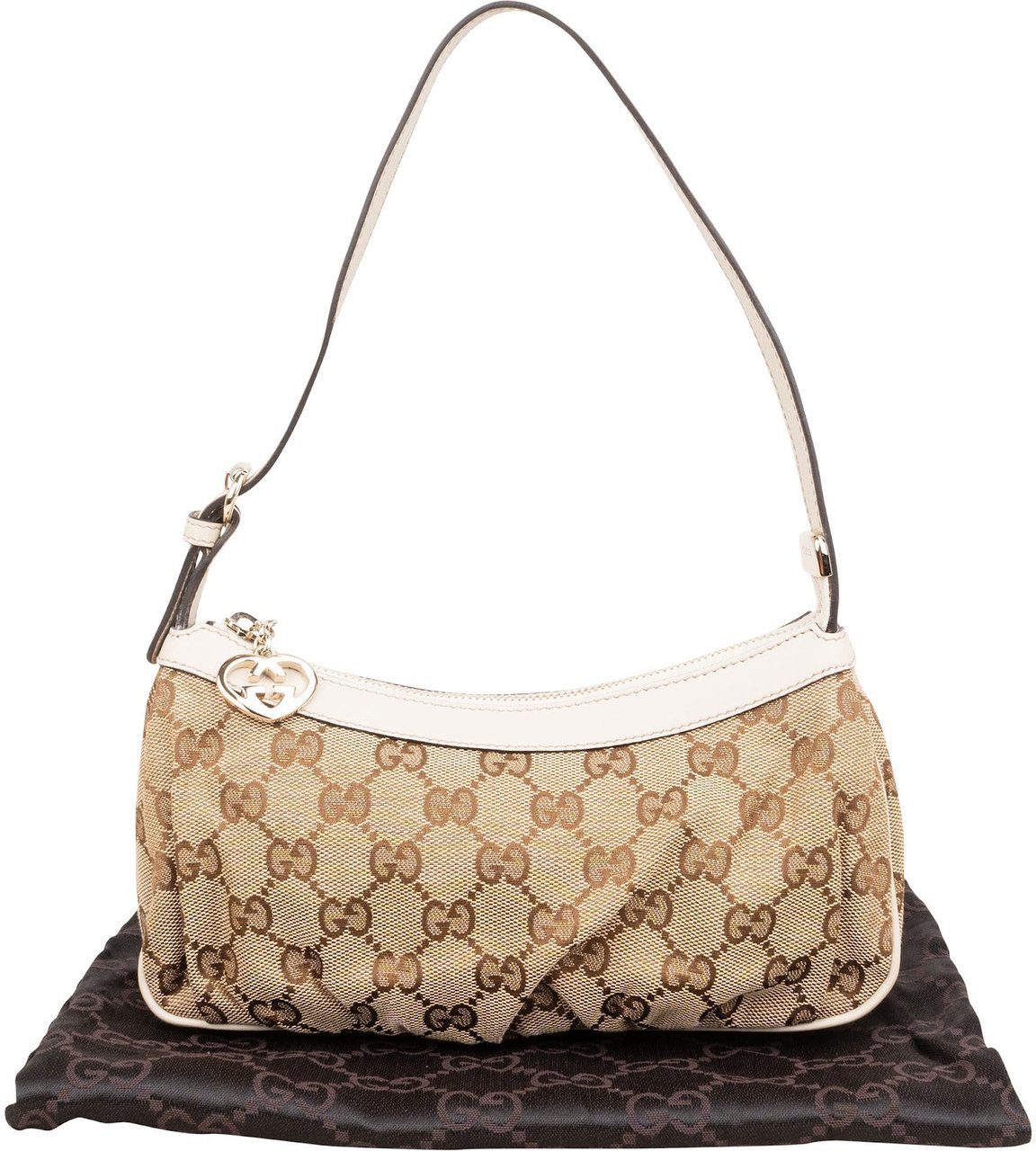 Gucci Monogram GG Lovely Heart Pochette Accessoires Shoulder Bag Beige