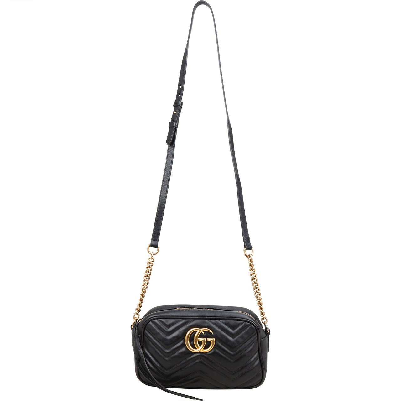 Gucci ChevronLeather GG Marmont Camera Crossbody Bag Zwart