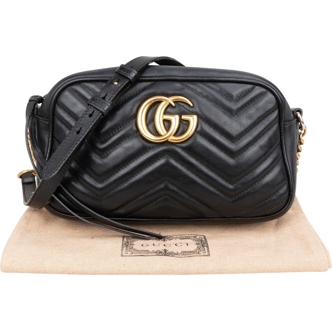 Gucci ChevronLeather GG Marmont Camera Crossbody Bag Zwart