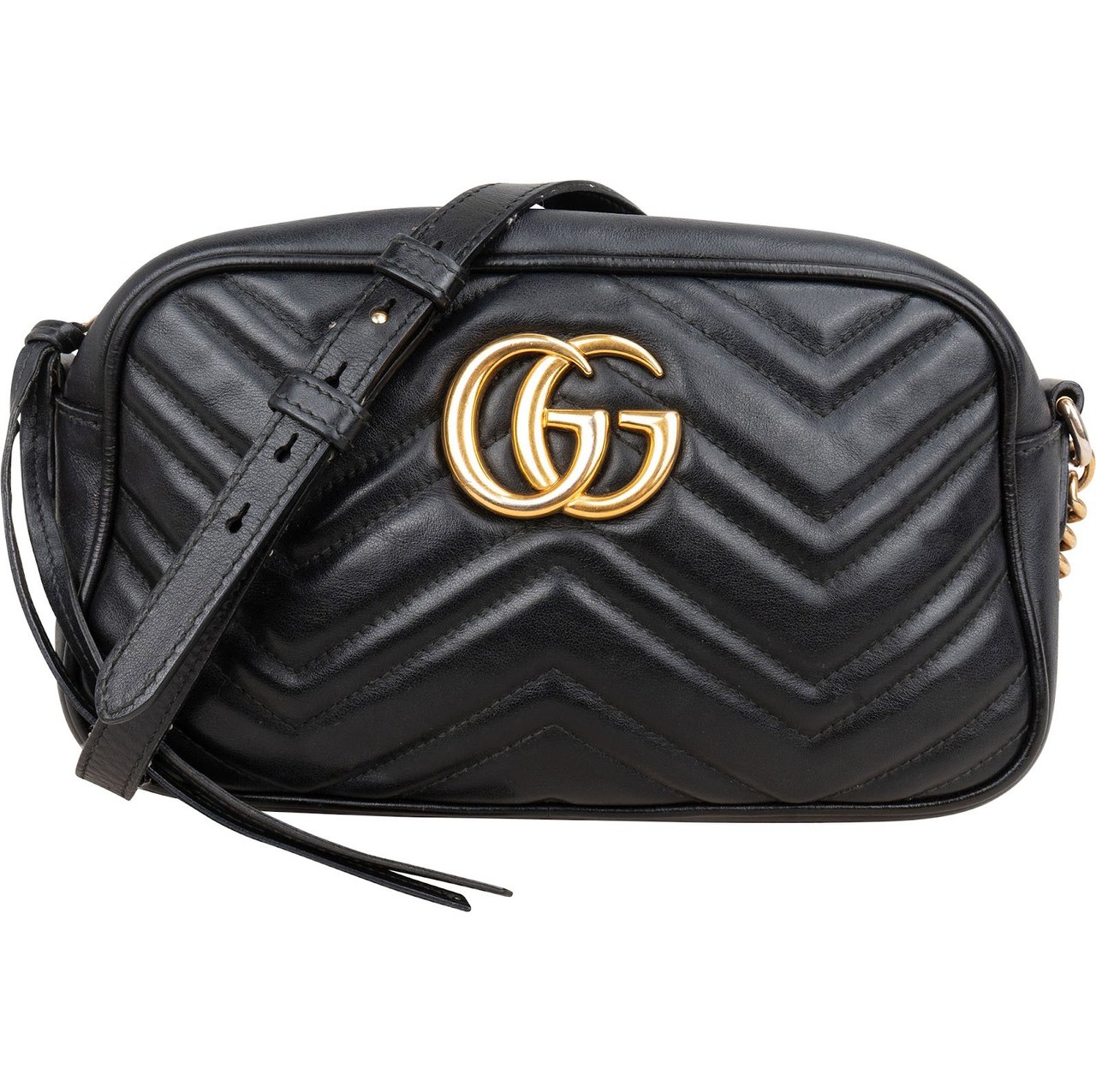 Gucci ChevronLeather GG Marmont Camera Crossbody Bag Zwart