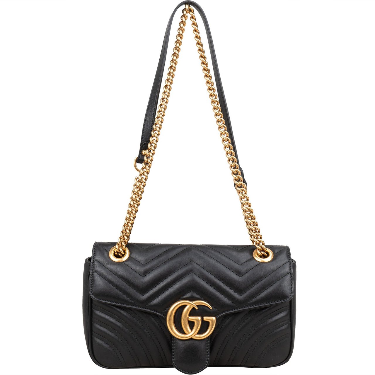 Gucci Chevron Leather GG Marmont Camera Crossbody Bag Zwart