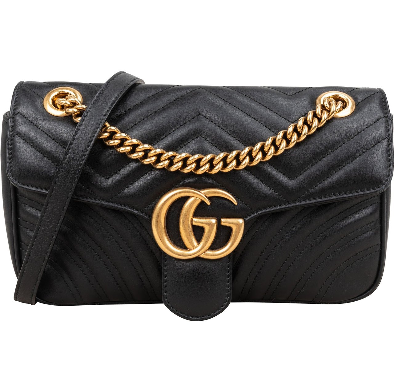 Gucci Chevron Leather GG Marmont Camera Crossbody Bag Zwart