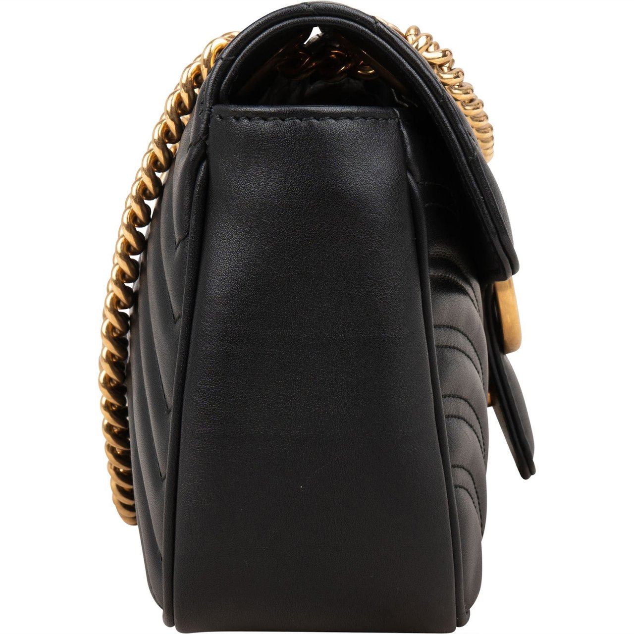Gucci Chevron Leather GG Marmont Camera Crossbody Bag Zwart