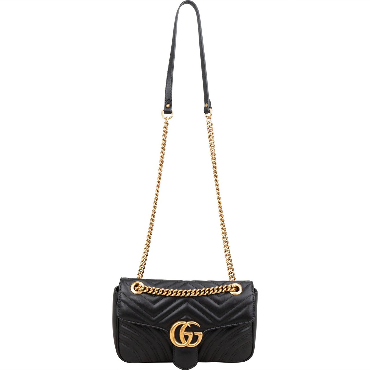 Gucci Chevron Leather GG Marmont Camera Crossbody Bag Zwart