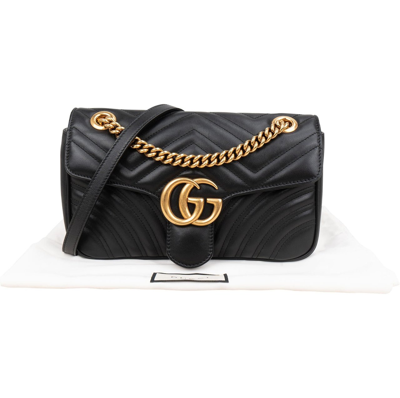 Gucci Chevron Leather GG Marmont Camera Crossbody Bag Zwart