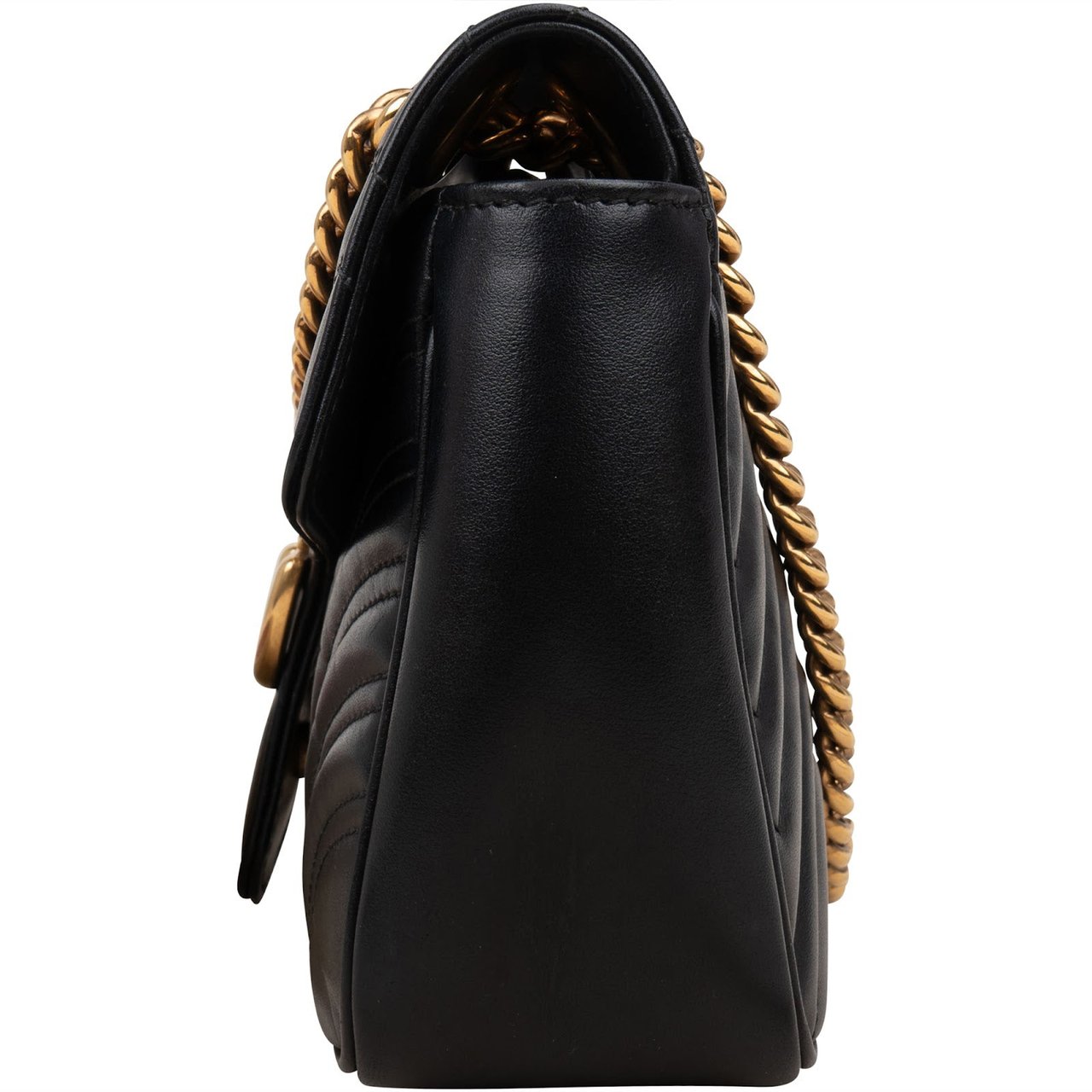 Gucci Chevron Leather GG Marmont Camera Crossbody Bag Zwart