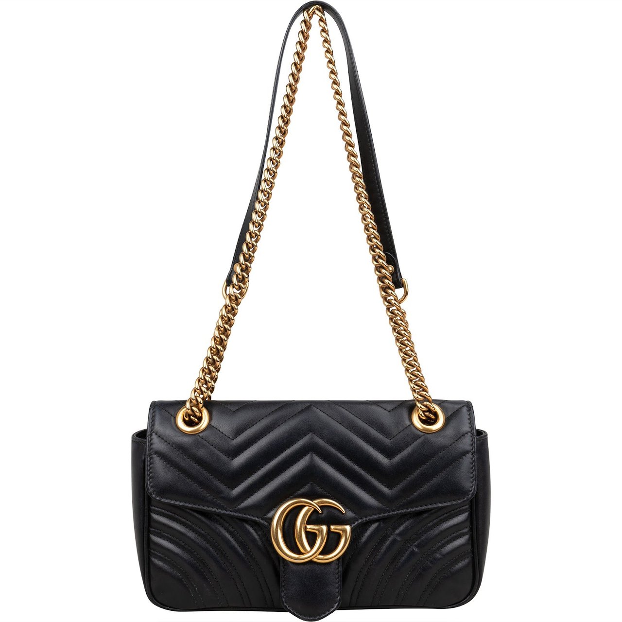 Gucci Chevron Leather GG Marmont Camera Crossbody Bag Zwart
