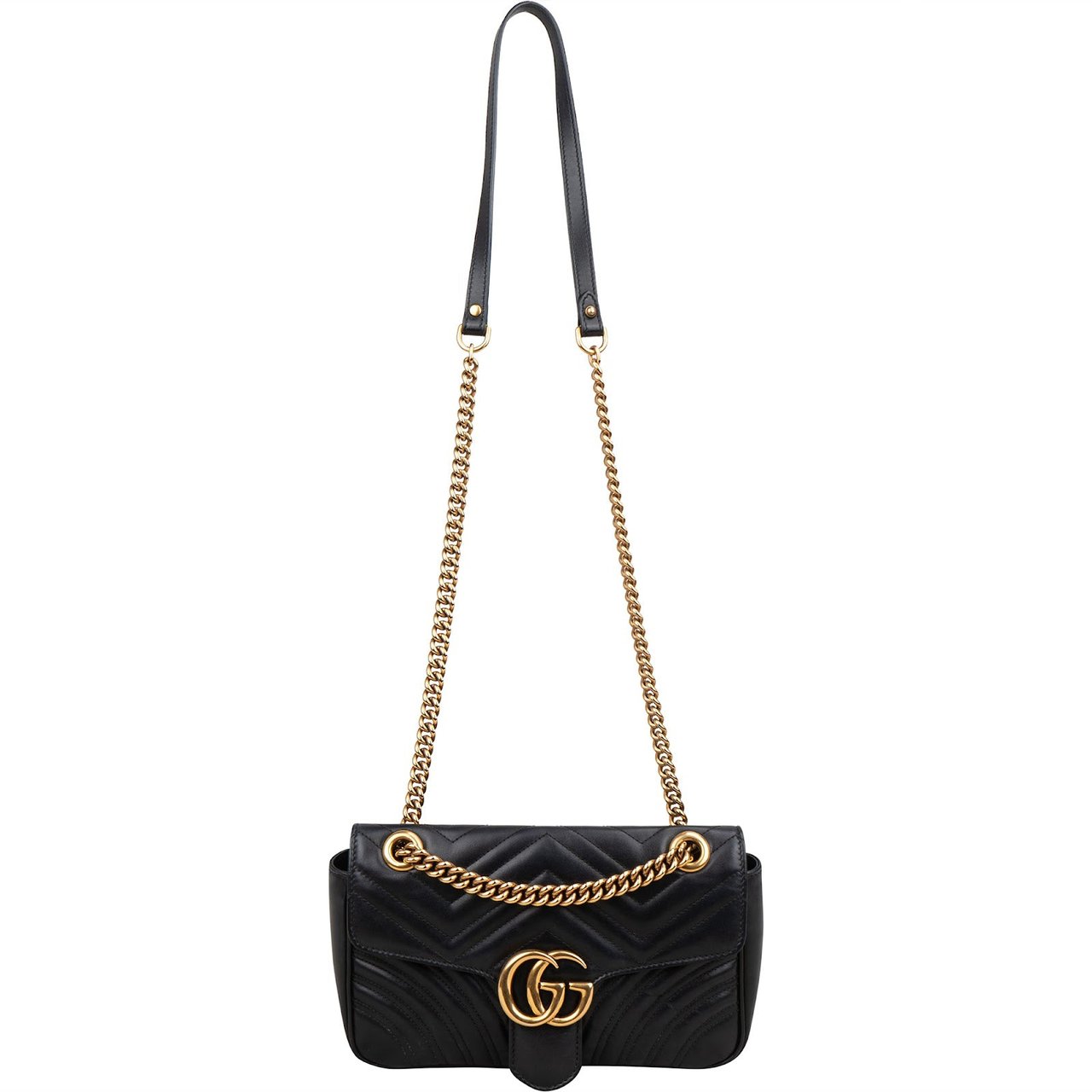 Gucci Chevron Leather GG Marmont Camera Crossbody Bag Zwart