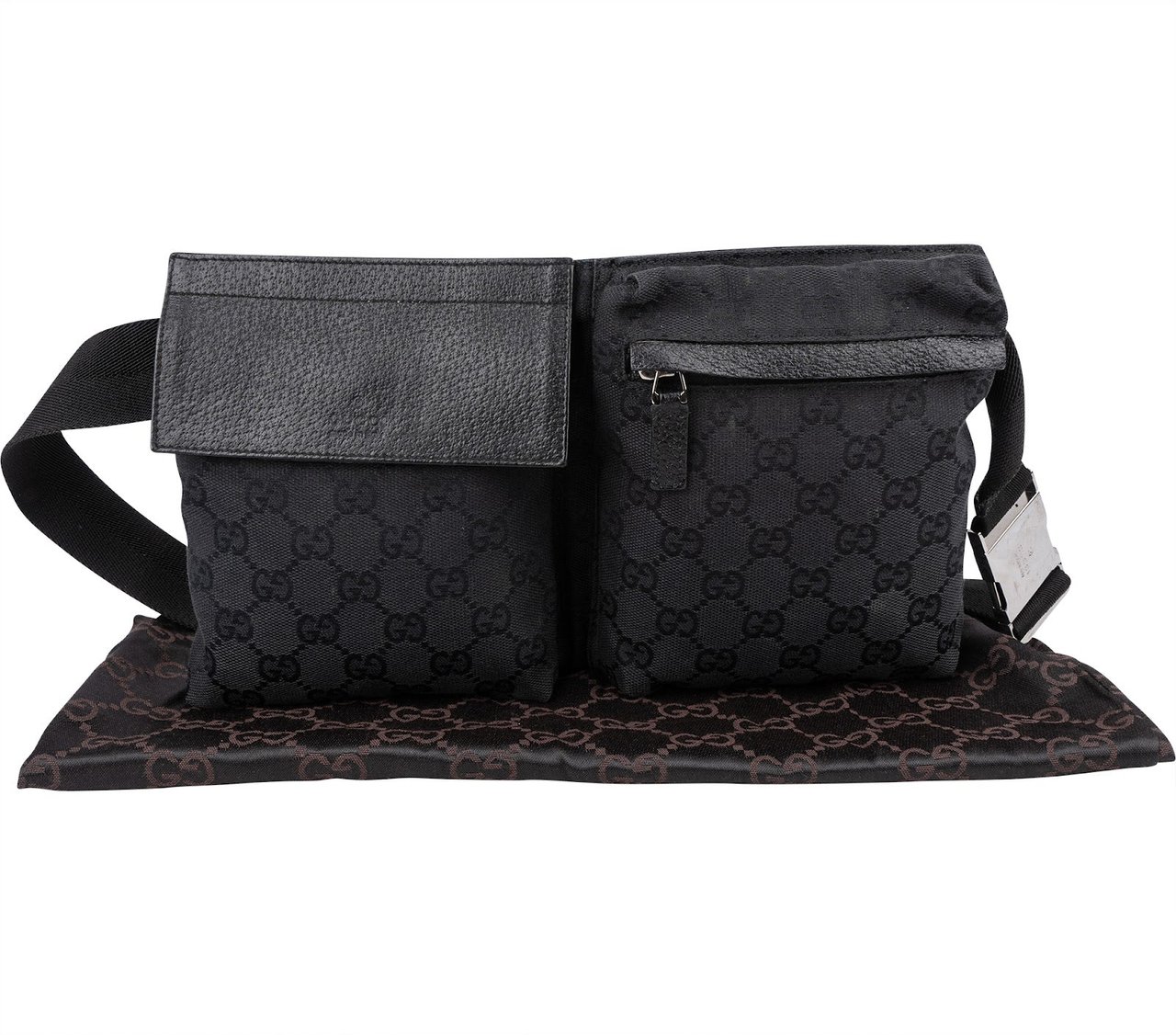 Gucci Monogram GG Belt Crossbody Bag Zwart