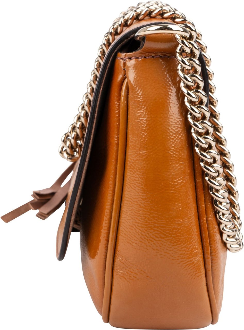 Gucci Grained Patent Leather GG Soho Chain Crossbody Bag Bruin