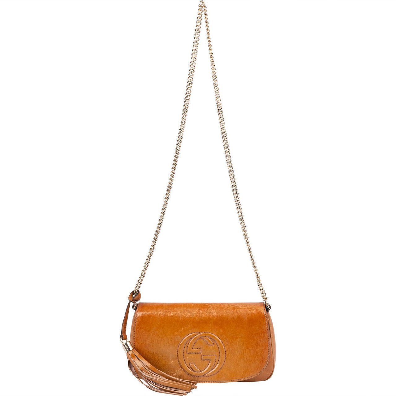 Gucci Grained Patent Leather GG Soho Chain Crossbody Bag Bruin